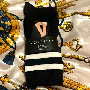 NWT Black striped thigh high socks